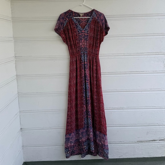 Lucky Brand Boho Floral Maxi Dress Size XS Mixed Print Casual with Pockets - Picture 4 of 17
